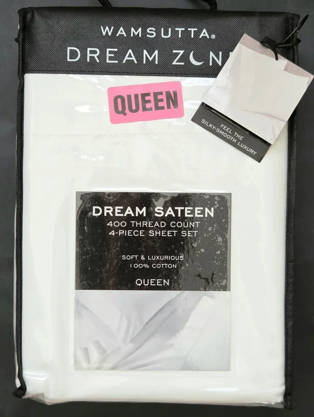 Wamsutta Dream Zone Sateen WHITE 400 TC 4 Piece Queen Cotton Sheet Set